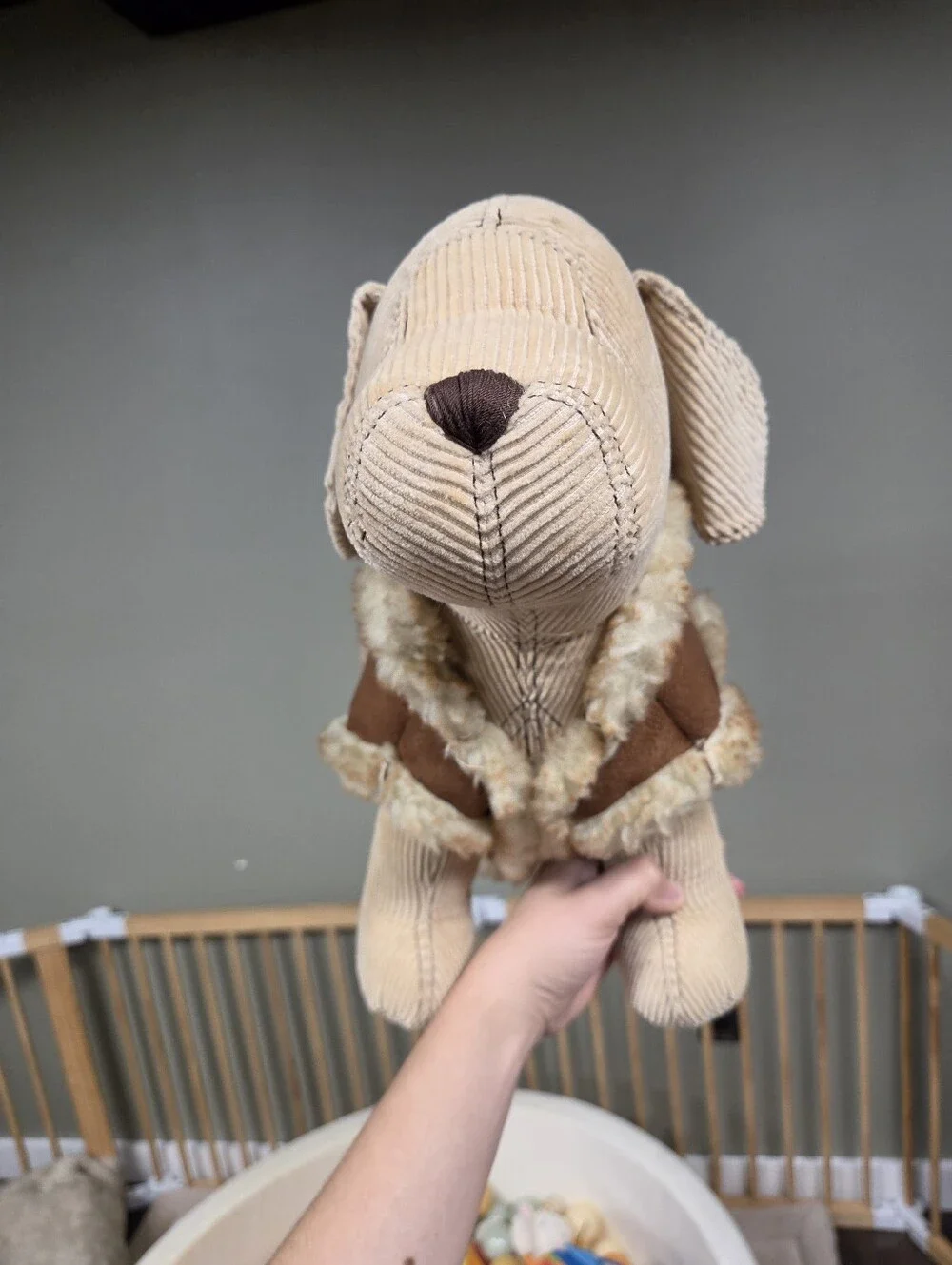 Vintage 2005 Y2K Gap Tan Corduroy Stuffed Dog Plush Toy with Removable Sherpa Ja